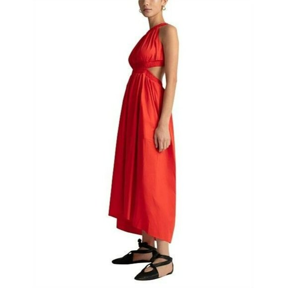 NEW Camilla and Marc Pollina Midi Dress Women Size 14 Open Cross Back Cutout Red - Picture 4 of 8